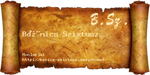 Bénics Szixtusz névjegykártya